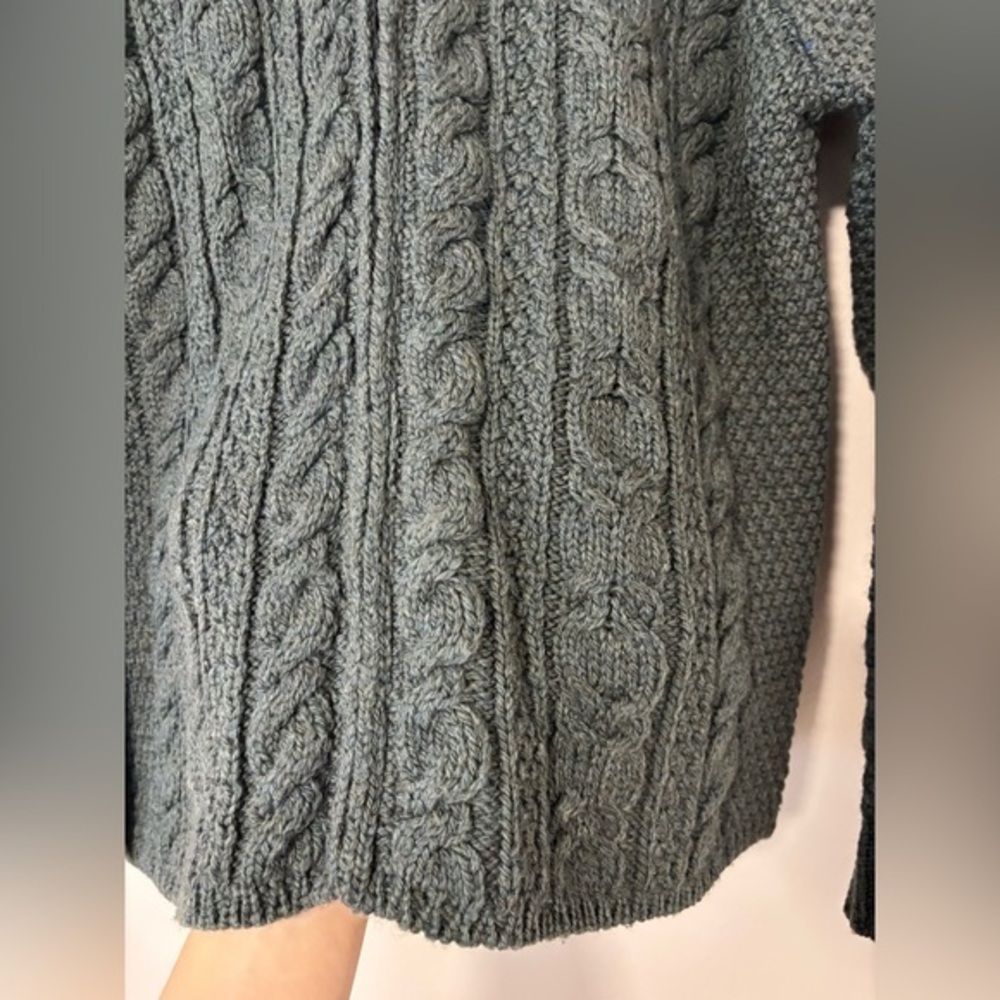 Aran Crafts Dark Green 100% Merino Wool Fisherman‎ Sweater - Picture 5 of 7